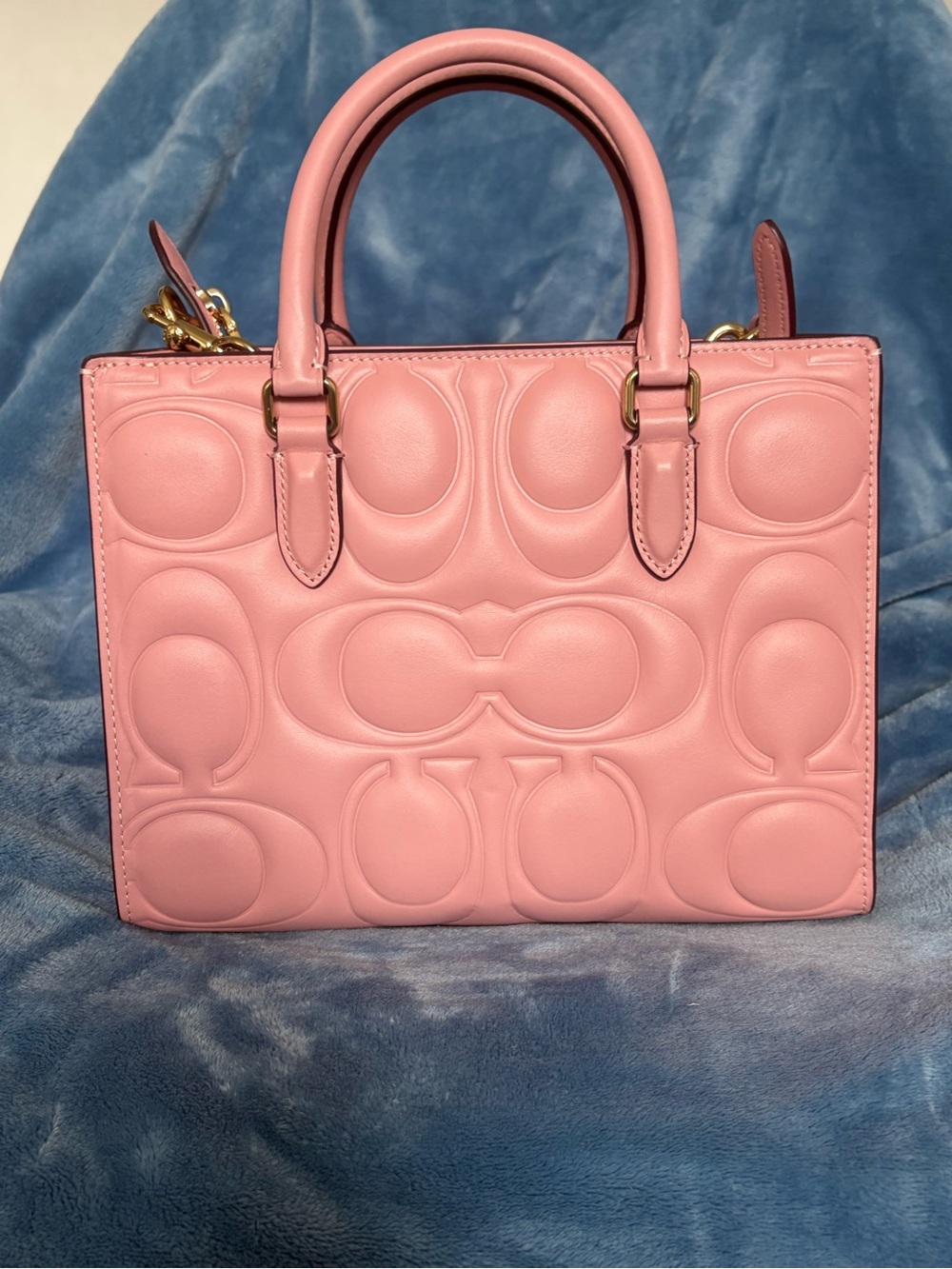 Coach Pink Embossed Signature Leather Satchel with Gold Hardware charm not inc. - Picture 6 of 6
